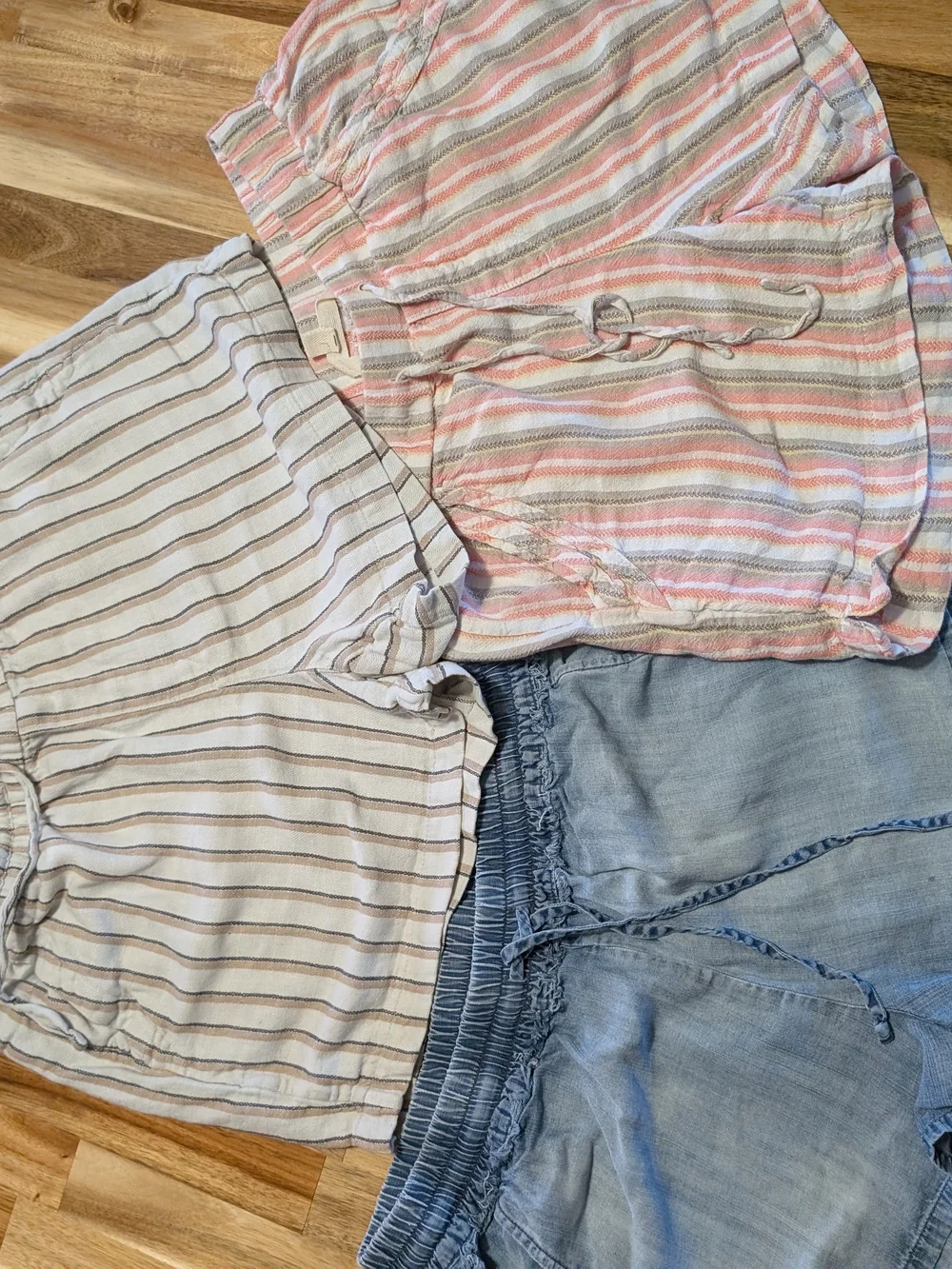 (E15) Casual Light Blue Denim and Striped Lounge Short Set